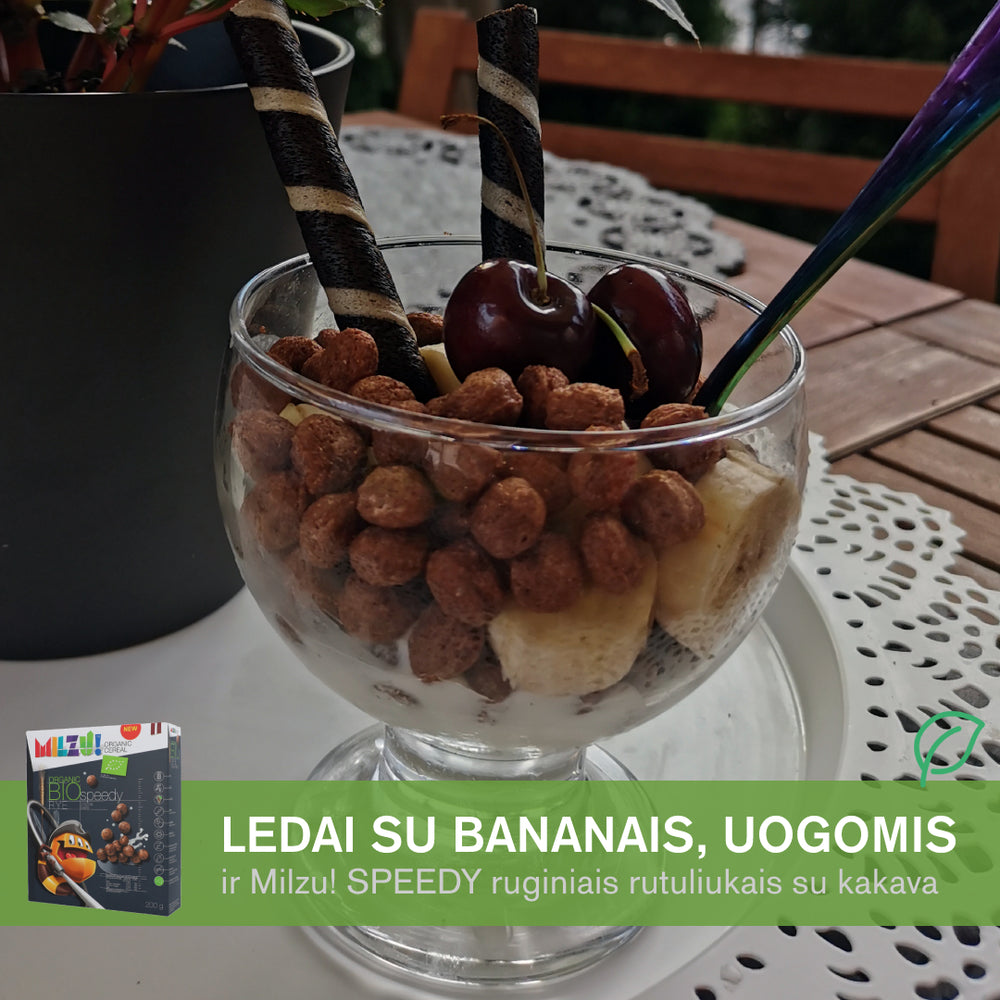 Ledai su bananais, uogomis